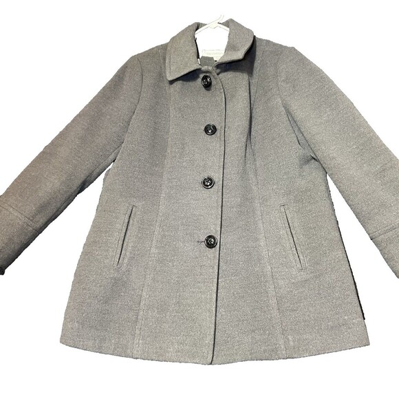 Liz Claiborne Pea Coat Womens Size XL Grey Large Black Buttons Outdoor Winter - Picture 1 of 13
